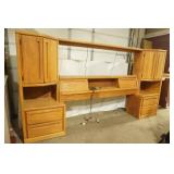 Solid Oak Lighted Headboard with Cabinets, and Mirrors. 111" wide by 5