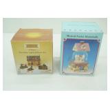 Vintage Easter Music Box Egg Figurine, Vintage Lighted Fall Village House and Figurines