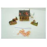Vintage Easter Music Box Egg Figurine, Vintage Lighted Fall Village House and Figurines