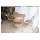 Vintage Round Card Table 39.5" diameter  and 4 Padded Folding Chairs