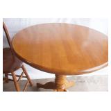 Wooden High-Top Pedestal Table and 1 Chair. 36" diameter by 37" tall
