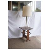 Vintage Side Table w/built in lamp & magazine rack