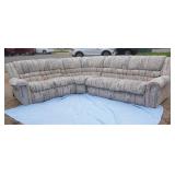 La-Z-Boy Sectional Recliner Couch. With 1 recliner, 1 drawer, 1 fold down table, and  Hide-a-bed.