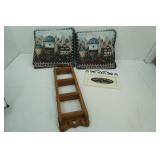 Home Decor Lot: Patriotic Birdhouse Themed Throw Pillows, Wooden Shelf