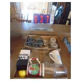Lot of cups & stoneware. As shown. Entry bench setee. As shown. CASH ON SITE ONLY. PICKUP IS TUESDAY MAY 26TH FROM 11 AM TO 4 PM ONLY. THERE IS NO OTHER OPPORTUNITY TO PICK UP YOUR ITEM THAN THIS TIME