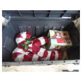 2 bins & 1 box of christmas items. As shown. Entry bench setee. As shown. CASH ON SITE ONLY. PICKUP IS TUESDAY MAY 26TH FROM 11 AM TO 4 PM ONLY. THERE IS NO OTHER OPPORTUNITY TO PICK UP YOUR ITEM THAN