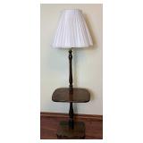 Vintage Wooden Floor Lamp with Attached Table
