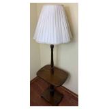 Vintage Wooden Floor Lamp with Attached Table