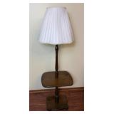 Vintage Wooden Floor Lamp with Attached Table