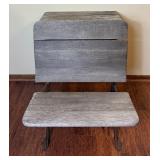Antique School Desk with Ornate Cast Iron Supports and Foldable Wooden Seat