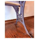 Antique School Desk with Ornate Cast Iron Supports and Foldable Wooden Seat