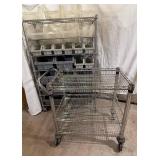Wire 7 Shelf Rack with Storage Bins and 3 Shelf Wire Push Cart