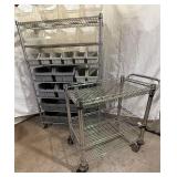 Wire 7 Shelf Rack with Storage Bins and 3 Shelf Wire Push Cart