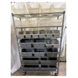 Wire 7 Shelf Rack with Storage Bins and 3 Shelf Wire Push Cart