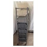 Wire 7 Shelf Rack with Storage Bins and 3 Shelf Wire Push Cart