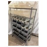 Wire 7 Shelf Rack with Storage Bins and 3 Shelf Wire Push Cart