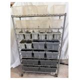 Wire 7 Shelf Rack with Storage Bins and 3 Shelf Wire Push Cart