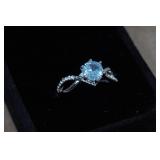 Silver Tone Ring with Blue Stone - Size 9