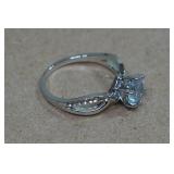 Silver Tone Ring with Blue Stone - Size 9