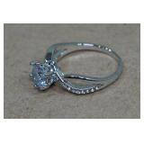 Silver Tone Ring with Blue Stone - Size 9