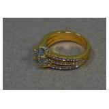 Gold Tone Ring with Light Blue Stone