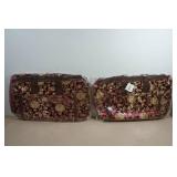 *2* XL Maroon Fabric Gold Tone Embroidered Floral Design Tote Travel Bag