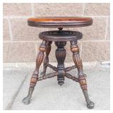 Vintage Swivel Piano Stool With Adjustable Height & Glass Ball Legs