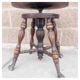 Vintage Swivel Piano Stool With Adjustable Height & Glass Ball Legs