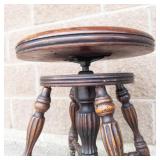 Vintage Swivel Piano Stool With Adjustable Height & Glass Ball Legs