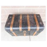 Victorian Antique Steamer Trunk With Original Paper Lining & Lift-Out Tray