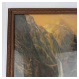 Vintage Mountain Landscape Print in Rustic Wood Frame