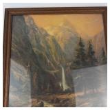 Vintage Mountain Landscape Print in Rustic Wood Frame