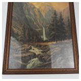 Vintage Mountain Landscape Print in Rustic Wood Frame