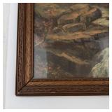 Vintage Mountain Landscape Print in Rustic Wood Frame