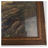 Vintage Mountain Landscape Print in Rustic Wood Frame