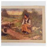 Vintage Pastoral Shepherdess Art Print