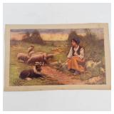 Vintage Pastoral Shepherdess Art Print