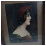Vintage Framed Print Beautiful Lady in Hat
