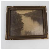 Vintage Framed River Landscape Print 12 X 10 in
