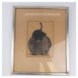 Leon Applebaum Circumspect Ostrich 1959 Watercolor Framed