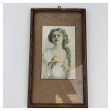 Vintage Edwardian-Style Lithograph Portrait in Original Wooden Frame