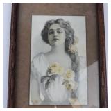 Vintage Edwardian-Style Lithograph Portrait in Original Wooden Frame