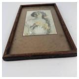 Vintage Edwardian-Style Lithograph Portrait in Original Wooden Frame