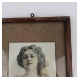 Vintage Edwardian-Style Lithograph Portrait in Original Wooden Frame