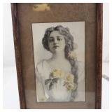 Vintage Edwardian-Style Lithograph Portrait in Original Wooden Frame