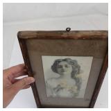 Vintage Edwardian-Style Lithograph Portrait in Original Wooden Frame