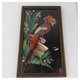 Vintage Mexican Feathercraft Bird Picture in Wooden Frame