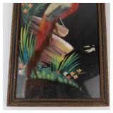 Vintage Mexican Feathercraft Bird Picture in Wooden Frame