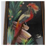 Vintage Mexican Feathercraft Bird Picture in Wooden Frame