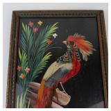 Vintage Mexican Feathercraft Bird Picture in Wooden Frame